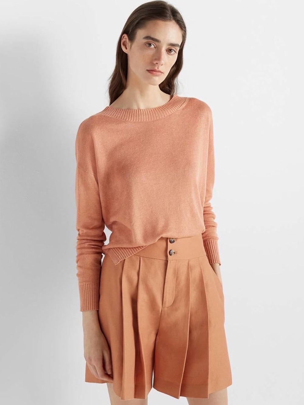 Club Monaco Women's Sandstone Linen Boatneck Pullover Sweater XS